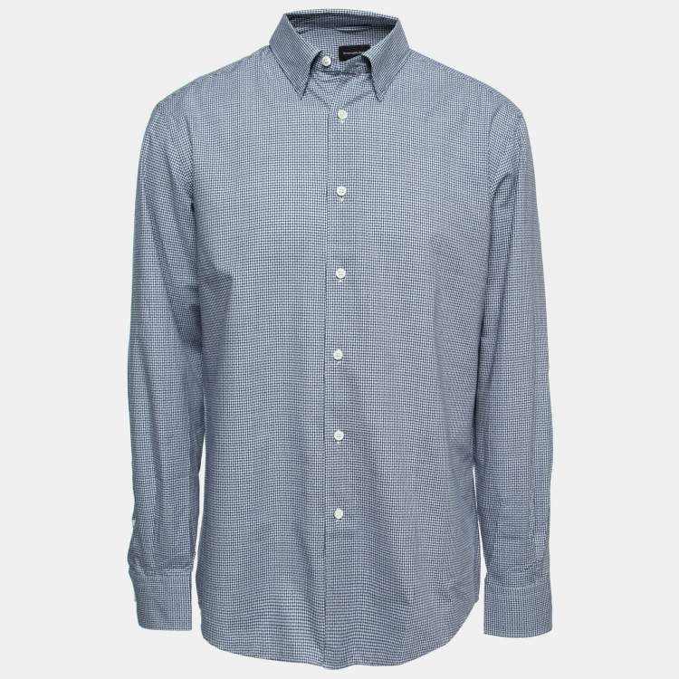 Pre Owned Ermenegildo Zegna Blue Gingham Cotton Button Front Shirt XL
