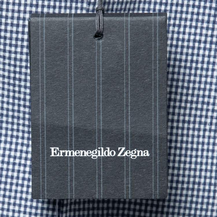 Pre Owned Ermenegildo Zegna Blue Gingham Cotton Button Front Shirt XL