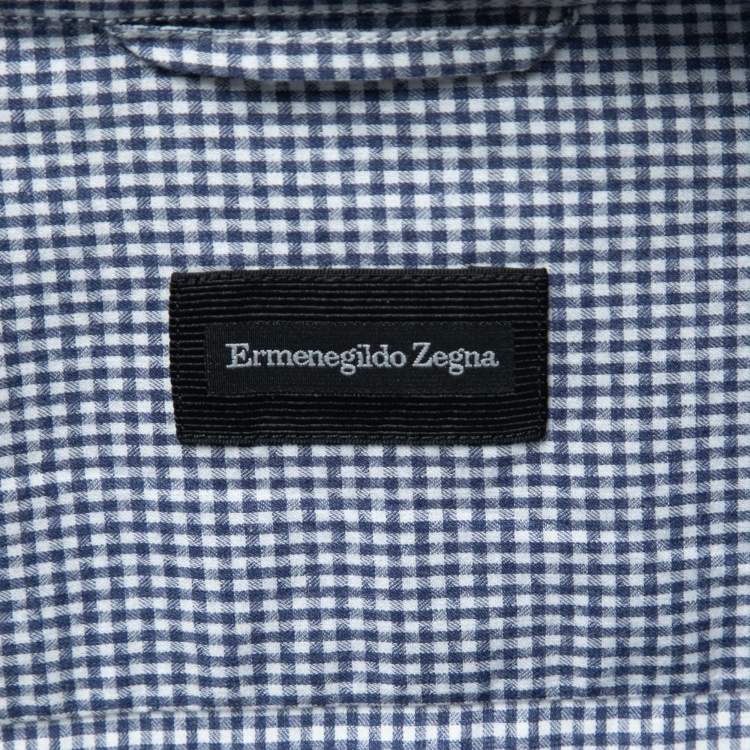 Pre Owned Ermenegildo Zegna Blue Gingham Cotton Button Front Shirt XL