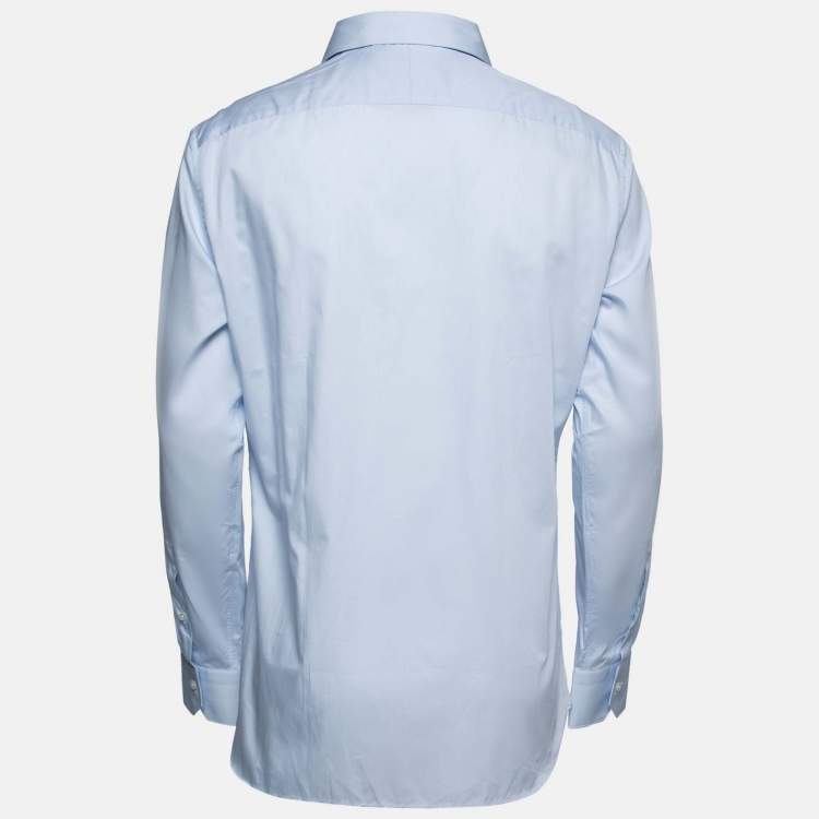 Pre Owned Ermenegildo Zegna Light Blue Striped Cotton Button Front Shirt L