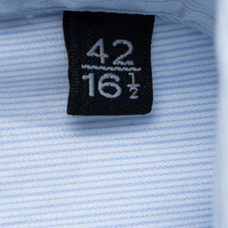 Pre Owned Ermenegildo Zegna Light Blue Striped Cotton Button Front Shirt L