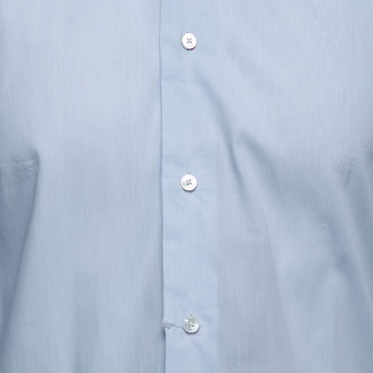 Pre Owned Ermenegildo Zegna Light Blue Striped Cotton Button Front Shirt L