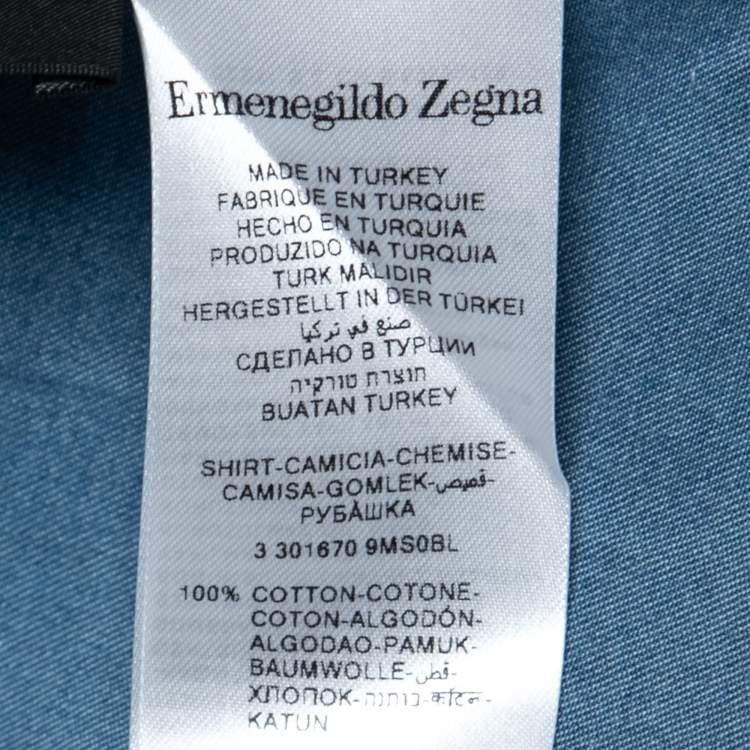 Pre Owned Ermenegildo Zegna Blue Chambray Button Front Shirt L    