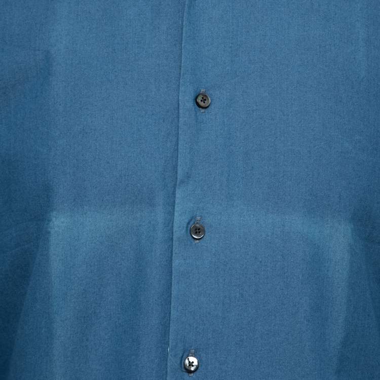 Pre Owned Ermenegildo Zegna Blue Chambray Button Front Shirt L    