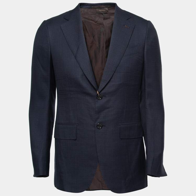 Pre Owned Ermenegildo Zegna Couture Dark Blue Patterned Wool Single-Breasted Blazer S