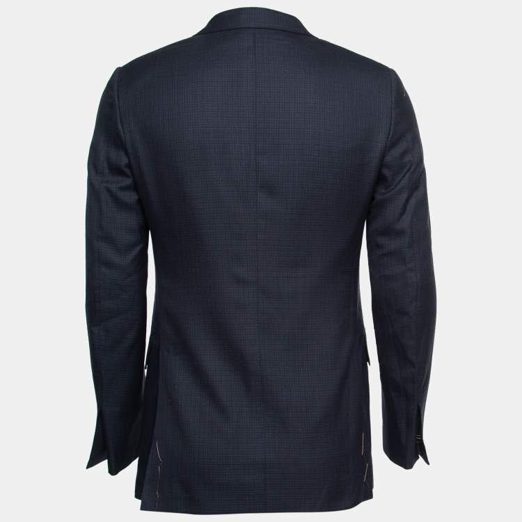 Pre Owned Ermenegildo Zegna Couture Dark Blue Patterned Wool Single-Breasted Blazer S