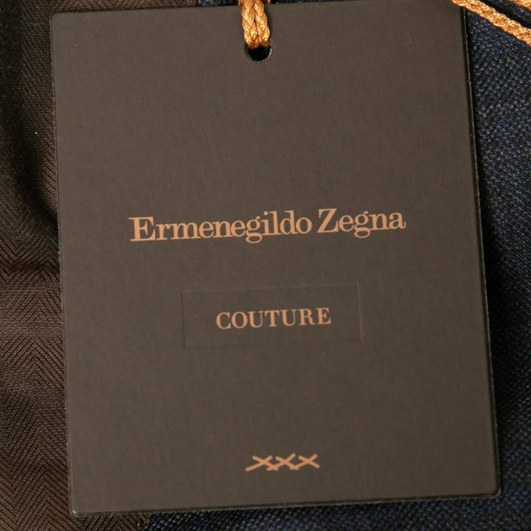 Pre Owned Ermenegildo Zegna Couture Dark Blue Patterned Wool Single-Breasted Blazer S