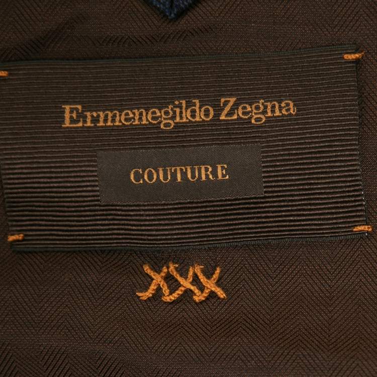 Pre Owned Ermenegildo Zegna Couture Dark Blue Patterned Wool Single-Breasted Blazer S