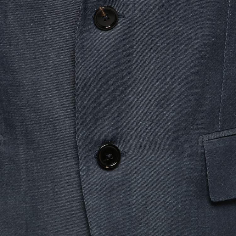 Pre Owned Ermenegildo Zegna Dark Blue Wool & Linen Single-Breasted Blazer M
