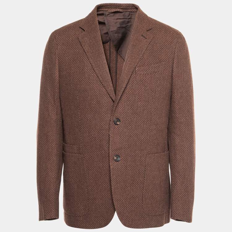 Pre Owned Ermenegildo Zegna Brown Patterned Wool Single Breasted Blazer XL
