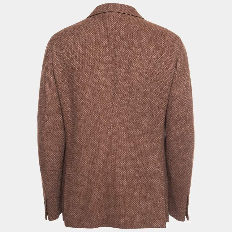 Pre Owned Ermenegildo Zegna Brown Patterned Wool Single Breasted Blazer XL