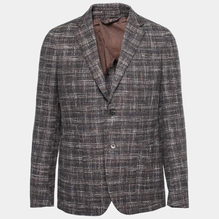 Pre Owned Ermenegildo Zegna Brown Patterned Wool & Cotton Single Breasted Blazer XL
