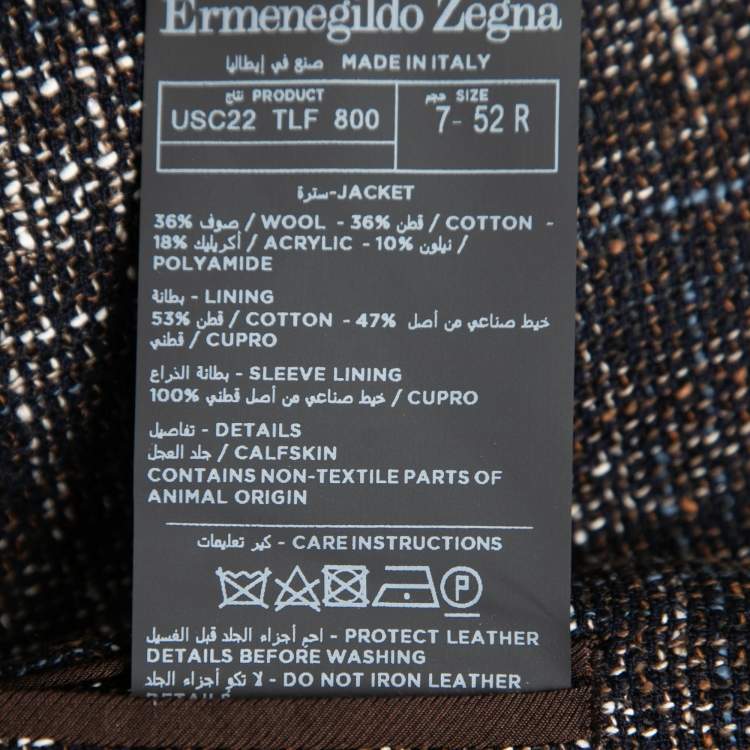 Pre Owned Ermenegildo Zegna Brown Patterned Wool & Cotton Single Breasted Blazer XL