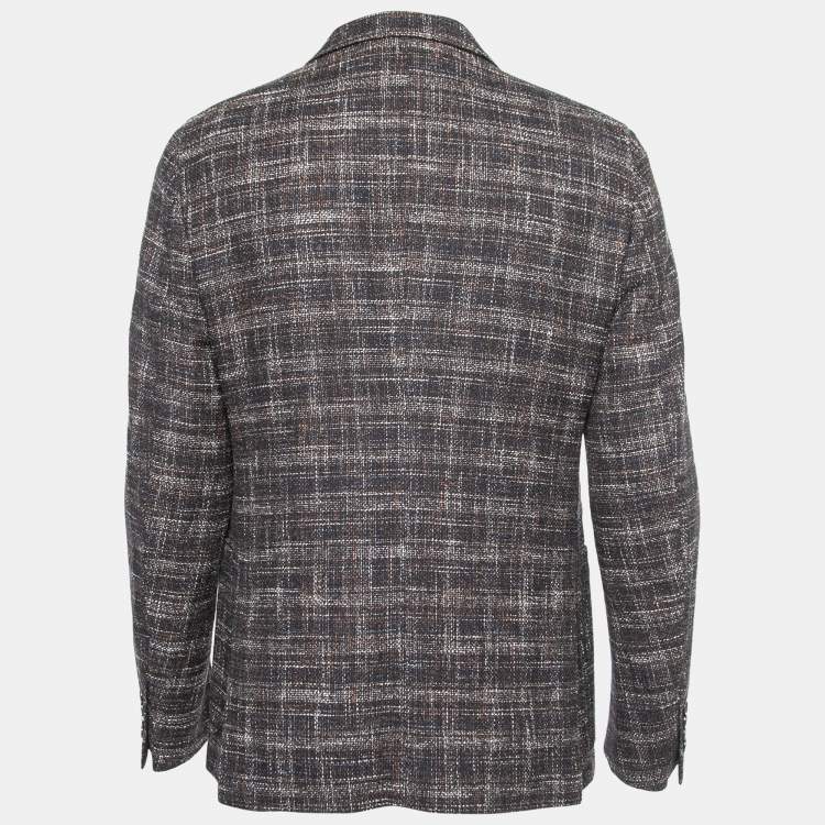 Pre Owned Ermenegildo Zegna Brown Patterned Wool & Cotton Single Breasted Blazer XL