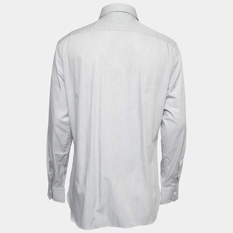 Pre Owned Ermenegildo Zegna Grey Checked Cotton Tailor Fit Shirt XXL
