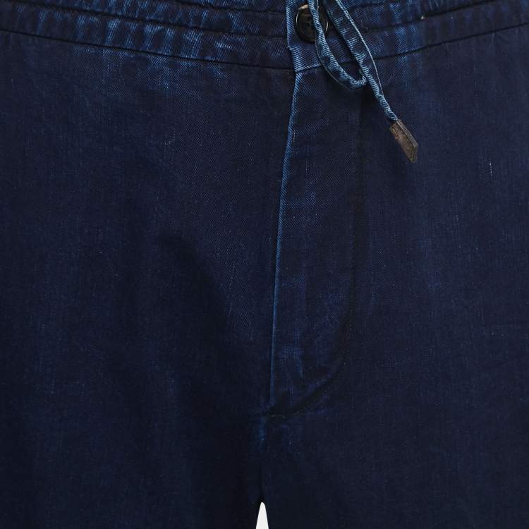 Pre Owned Ermenegildo Zegna Dark Blue Denim Drawstring Pants M