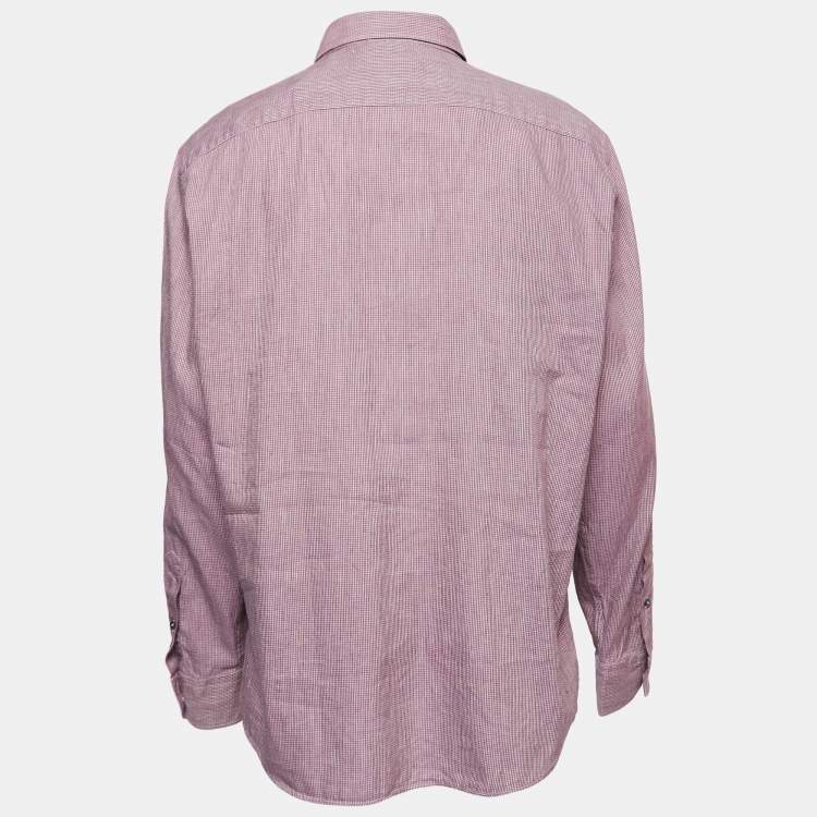 Pre Owned Ermenegildo Zegna Pink Checked Cotton and Linen Button Front Shirt XXL