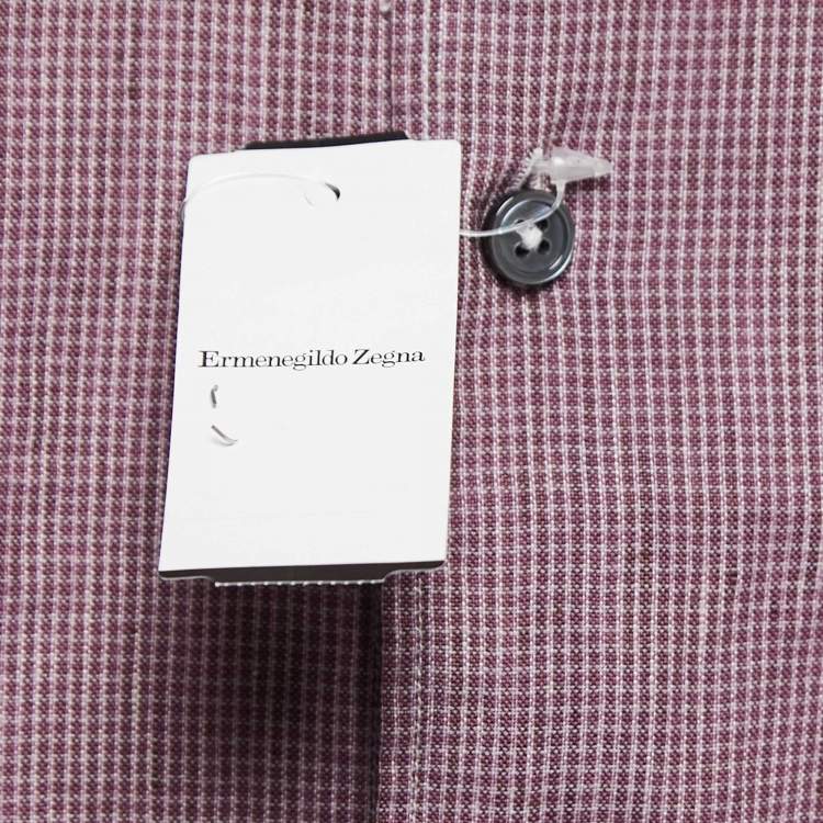 Pre Owned Ermenegildo Zegna Pink Checked Cotton and Linen Button Front Shirt XXL