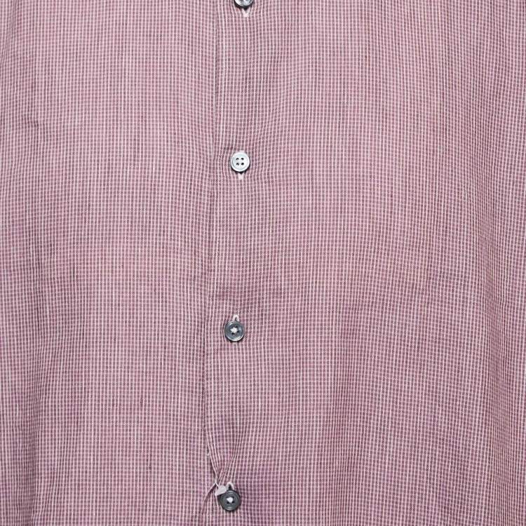 Pre Owned Ermenegildo Zegna Pink Checked Cotton and Linen Button Front Shirt XXL