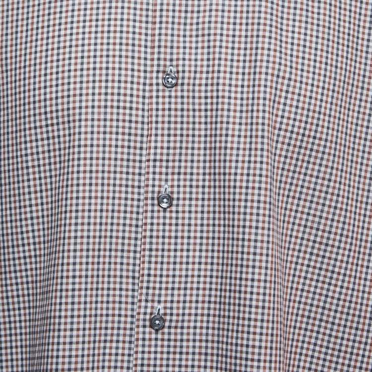 Pre Owned Ermenegildo Zegna Brown Checkered Cotton Button Front Shirt XXXL