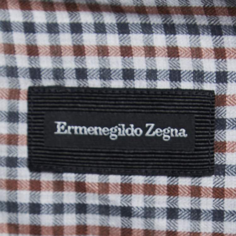 Pre Owned Ermenegildo Zegna Brown Checkered Cotton Button Front Shirt XXXL