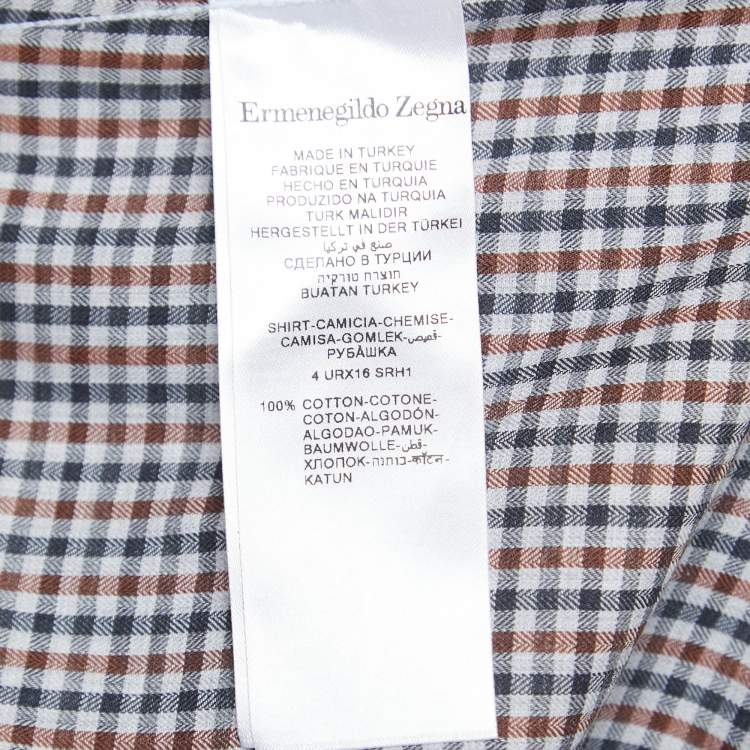 Pre Owned Ermenegildo Zegna Brown Checkered Cotton Button Front Shirt XXXL
