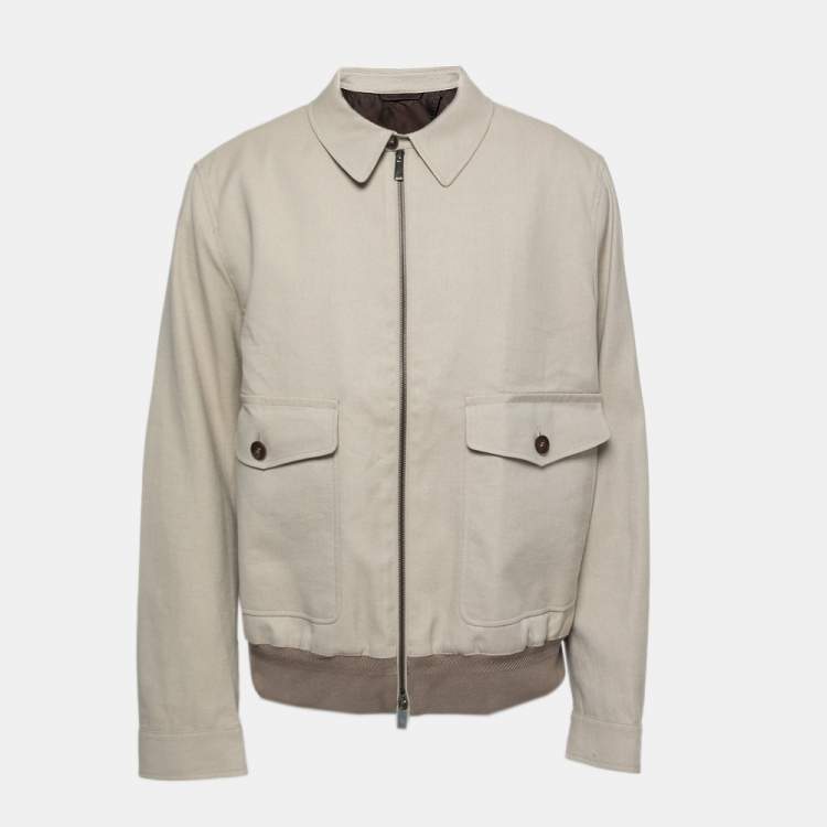Pre Owned Ermenegildo Zegna Beige Paper Yarn & Cotton Zip Front Jacket 4XL