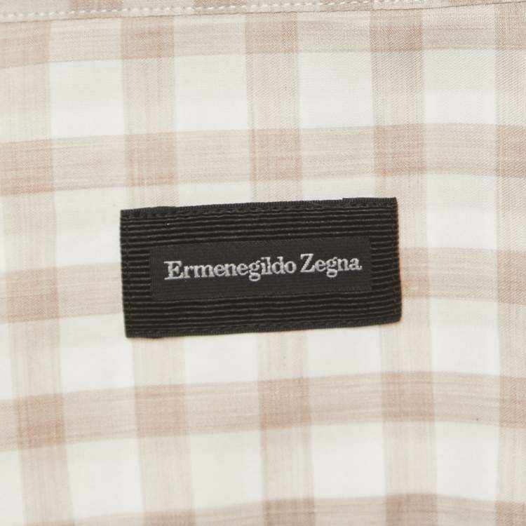 Pre Owned Ermenegildo Zegna White Checked Cotton Full Sleeve Shirt XL