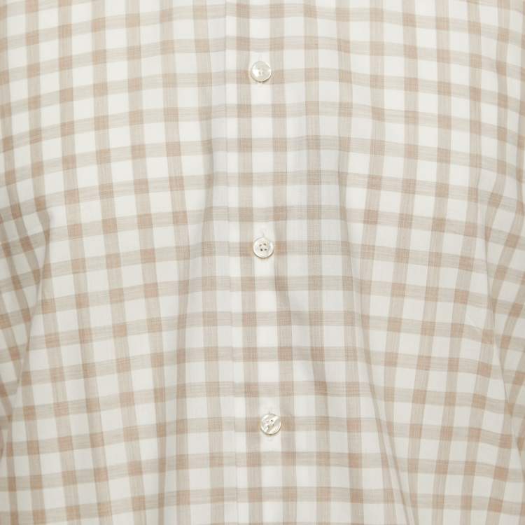 Pre Owned Ermenegildo Zegna White Checked Cotton Full Sleeve Shirt XL