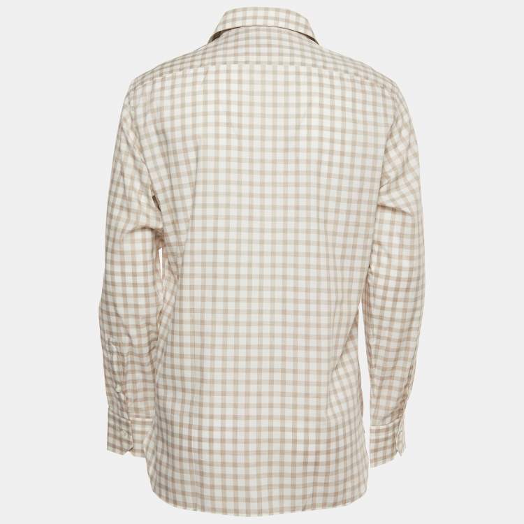 Pre Owned Ermenegildo Zegna White Checked Cotton Full Sleeve Shirt XL
