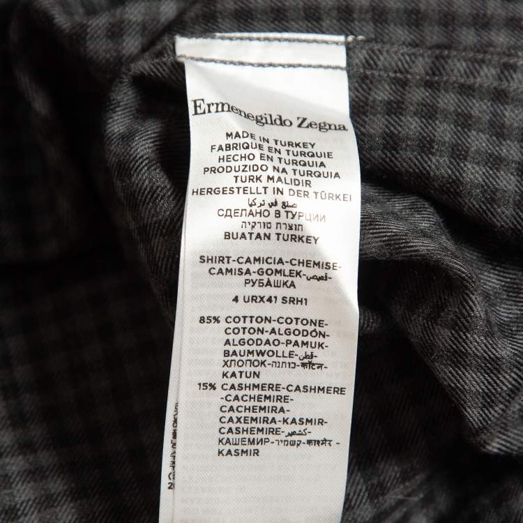Pre Owned Ermenegildo Zegna Grey Checked Cotton Blend Button Front Shirt XXL