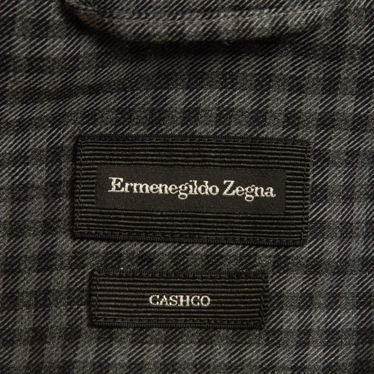 Pre Owned Ermenegildo Zegna Grey Checked Cotton Blend Button Front Shirt XXL