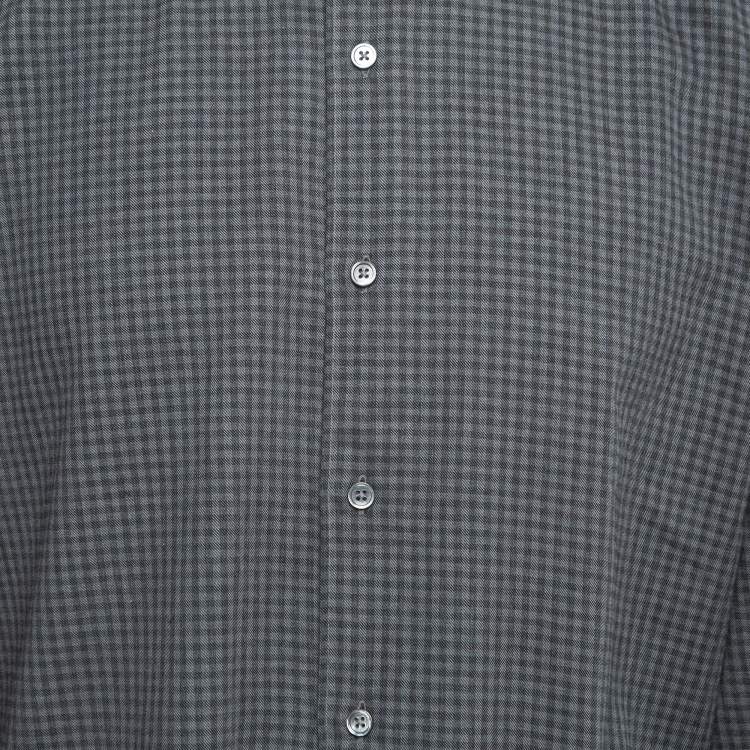 Pre Owned Ermenegildo Zegna Grey Checked Cotton Blend Button Front Shirt XXL