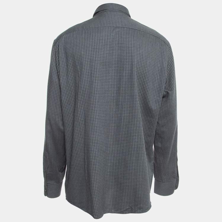 Pre Owned Ermenegildo Zegna Grey Checked Cotton Blend Button Front Shirt XXL