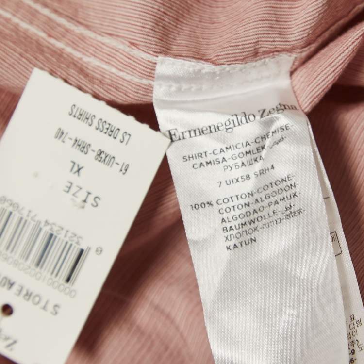 Pre Owned Ermenegildo Zegna Red Striped Cotton Full Sleeve Shirt XL