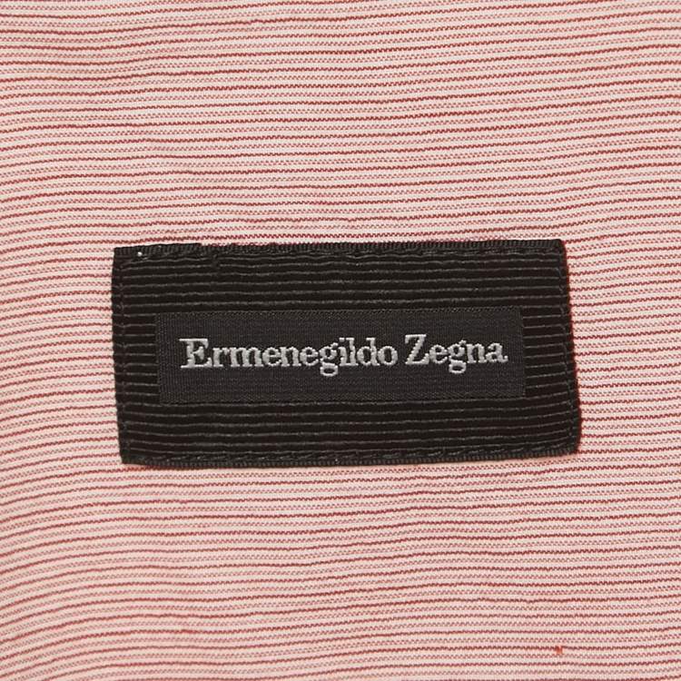 Pre Owned Ermenegildo Zegna Red Striped Cotton Full Sleeve Shirt XL