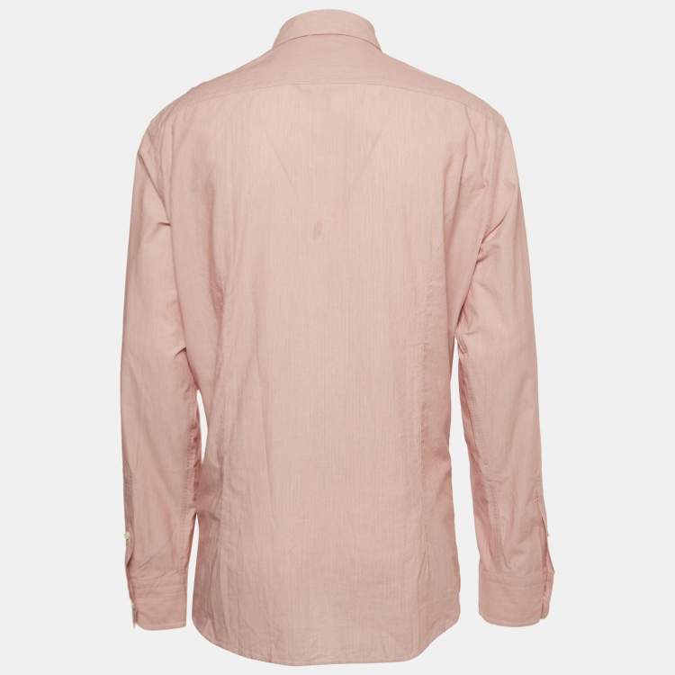 Pre Owned Ermenegildo Zegna Red Striped Cotton Full Sleeve Shirt XL