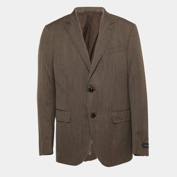 Pre Owned Ermenegildo Zegna Brown Checked Wool Blend Single Breasted Blazer XL