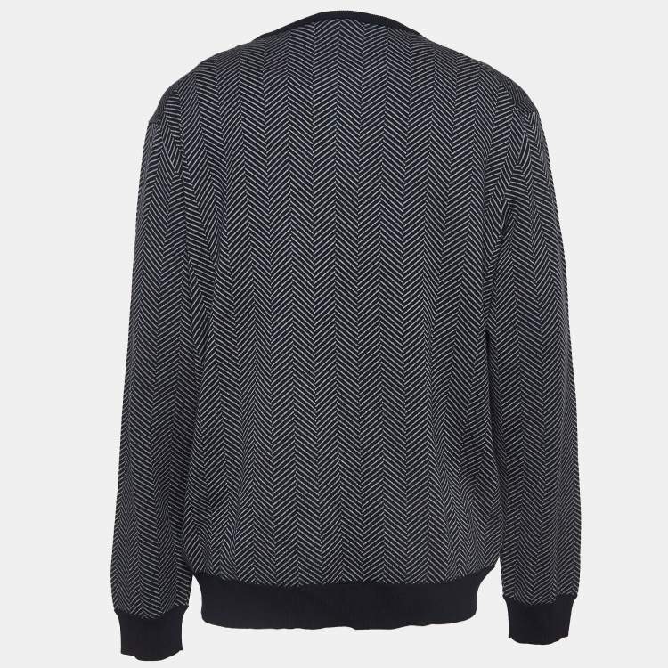 Pre Owned Ermenegildo Zegna Navy Blue Herringbone Wool Sweatshirt 4XL