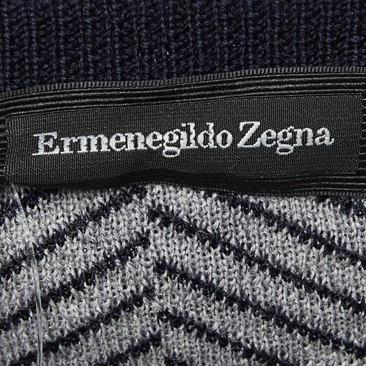 Pre Owned Ermenegildo Zegna Navy Blue Herringbone Wool Sweatshirt 4XL