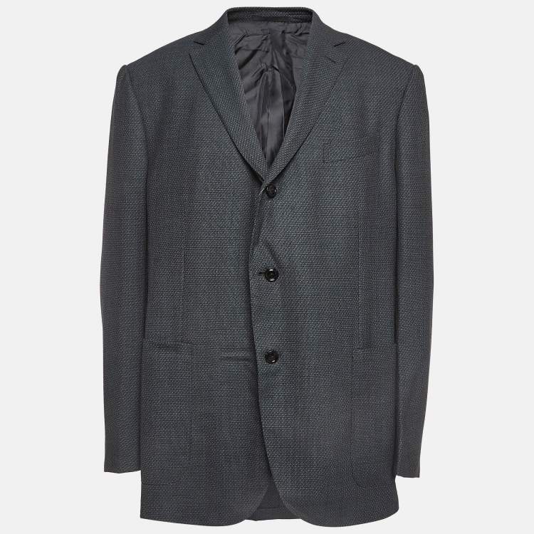 Pre Owned Ermenegildo Zegna Grey Patterned Wool Blazer 5XL