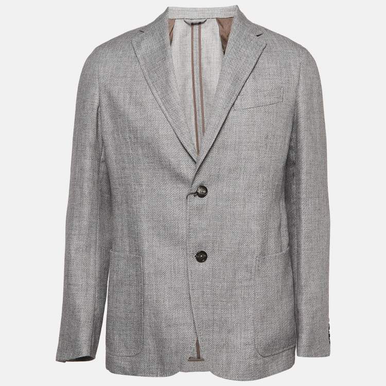 مملوكة مسبقًا Ermenegildo Zegna Grey Zig Zag Linen Blend Blazer L