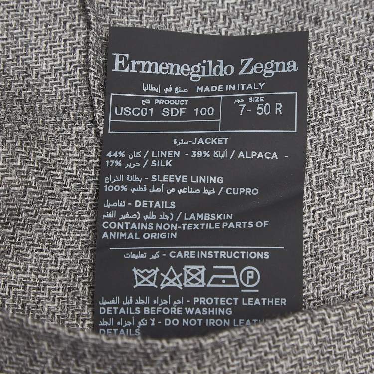 مملوكة مسبقًا Ermenegildo Zegna Grey Zig Zag Linen Blend Blazer L