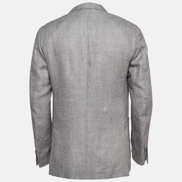 مملوكة مسبقًا Ermenegildo Zegna Grey Zig Zag Linen Blend Blazer L