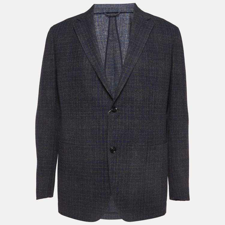 Pre Owned Ermenegildo Zegna Grey Plaid Wool Blend Blazer XL