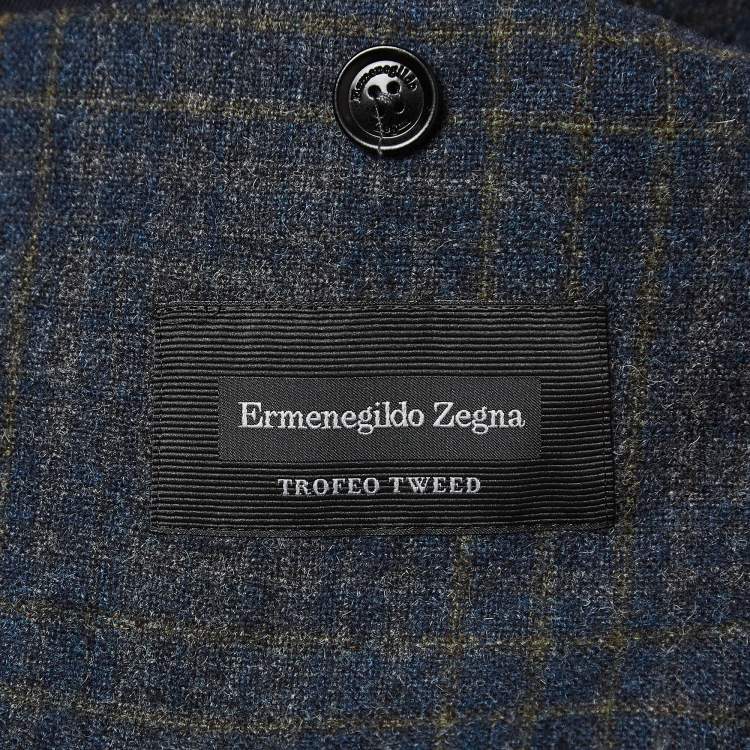 Pre Owned Ermenegildo Zegna Grey Plaid Wool Blend Blazer XL
