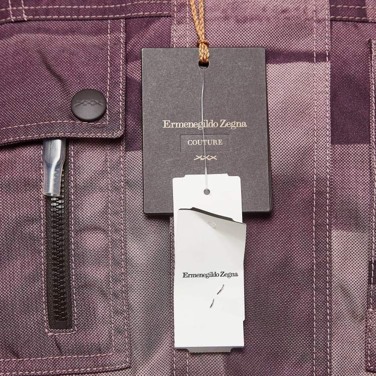 Pre Owned Ermenegildo Zegna Purple Printed Synthetic Cargo Jacket XL