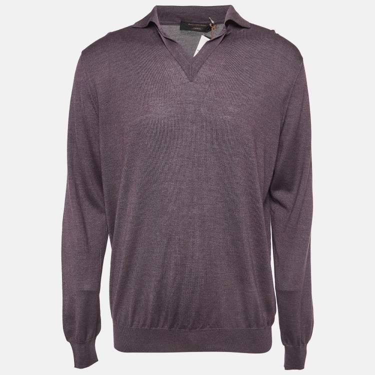 Pre Owned Ermenegildo Zegna Purple Cashmere Blend Knit Polo T-Shirt XXL