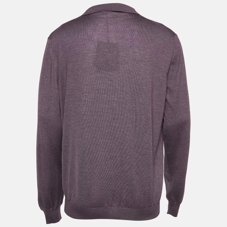 Pre Owned Ermenegildo Zegna Purple Cashmere Blend Knit Polo T-Shirt XXL