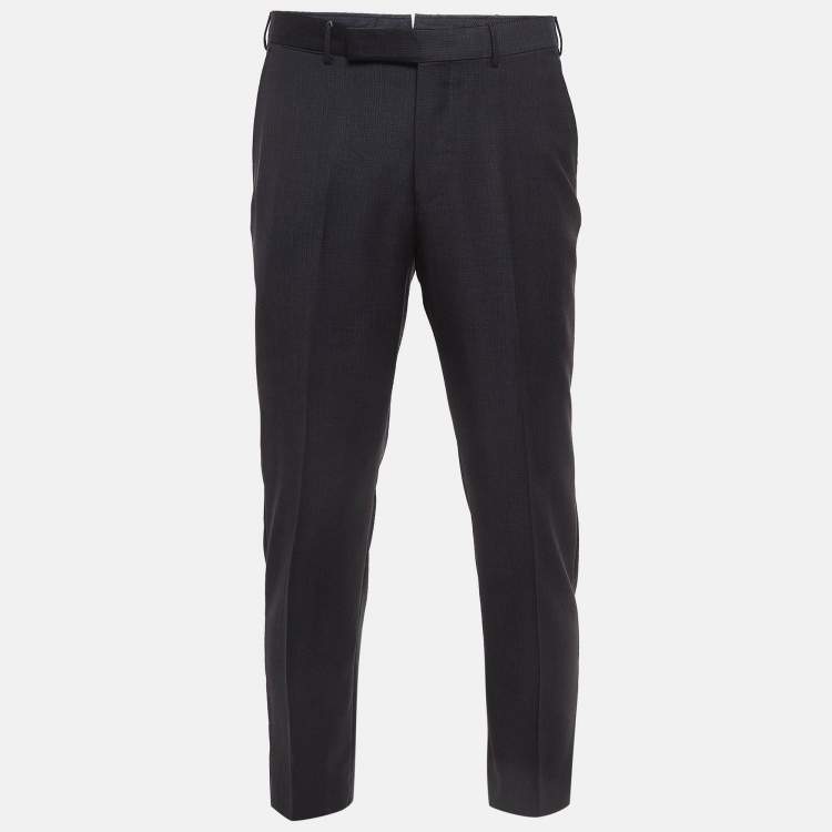 Pre Owned Ermenegildo Zegna Navy Blue Micro Check Wool Formal Trousers M